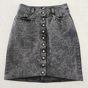 Vintage Snap Skirt Buttons Denim Size Medium 6/9 Dark Grey Jean Midi Knee Length